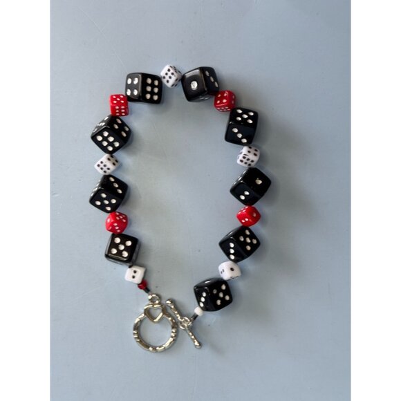 Dice-Themed Bracelet & Earrings Set With Toggle Clasp & Drop Earrings In Black W - Picture 7 of 8